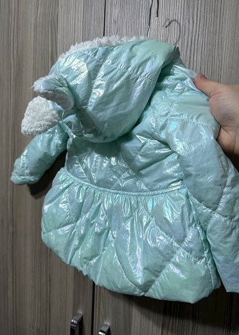 Kız Çocuk Su Yeşili Kapüşonlu Kürklü Mont - Görsel 8