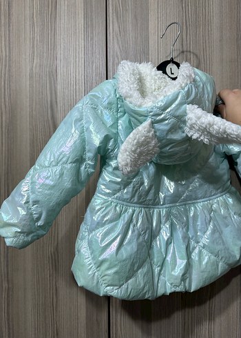 Kız Çocuk Su Yeşili Kapüşonlu Kürklü Mont - Görsel 7