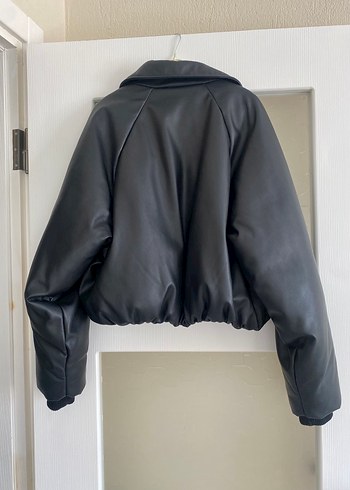 Pull and Bear Siyah Deri Bomber Kadın Ceket