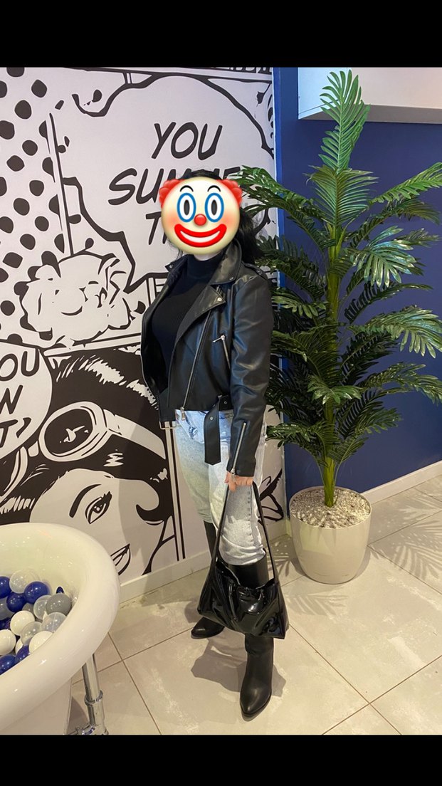 Kadın Siyah Deri Biker Ceket - Görsel 3