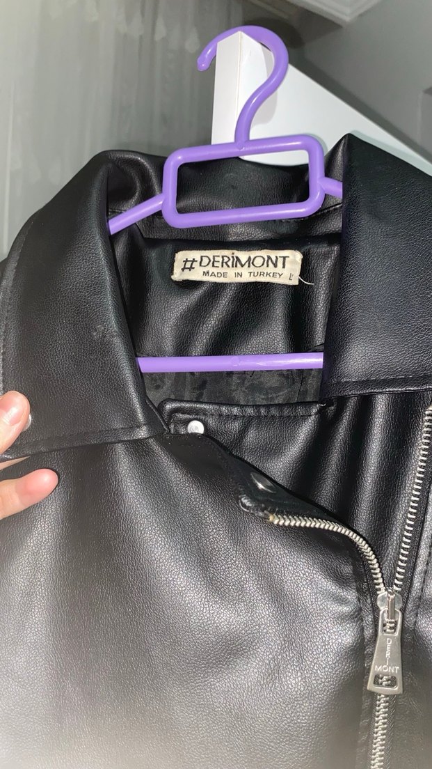 Kadın Siyah Deri Biker Ceket - Görsel 2