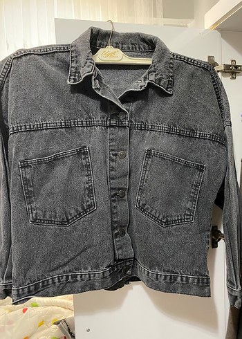 Gri Düğmeli Salaş Denim Ceket - Görsel 2