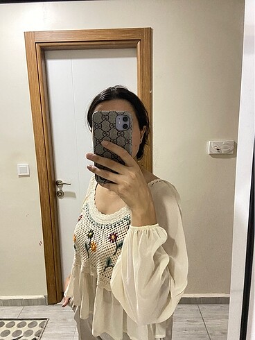 s Beden Çiçekli örme crop