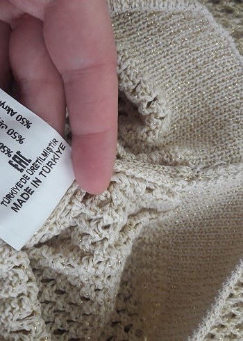 Bej Örgü Kadın Pantolon Bol Kesim - Görsel 3