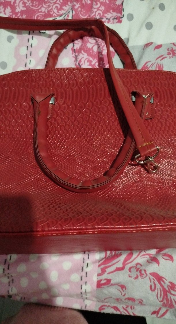 Kırmızı Deri Yılan Desenli Kadın Çanta - Görsel 2