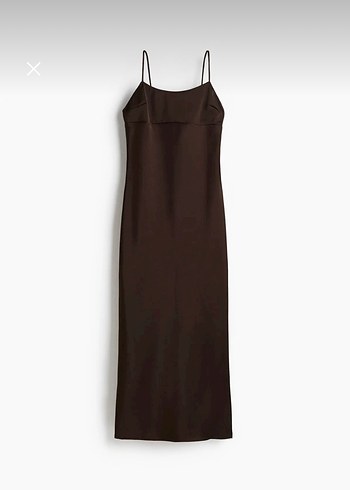 H&M H&M Kahverengi İnce Askılı Saten Uzun Kadın Elbise