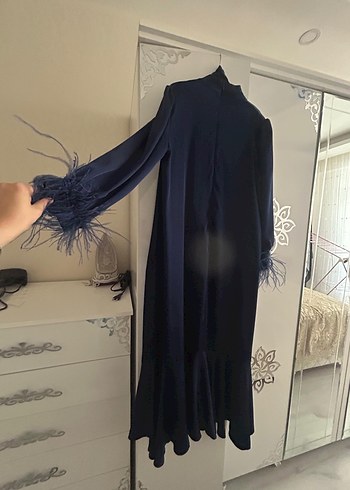 46 Beden lacivert Uzun Kollu, Nakışlı, Gevşek Kesim Gotik Elbise