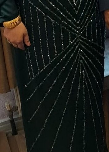 Diğer Tesettür taşlı abiye zümrüt yeşili