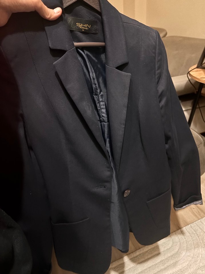 Siyah Kadın Ofis Blazeri, Düğmeli, Normal Boy - Görsel 3