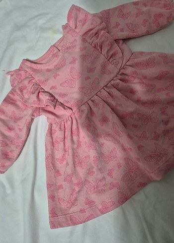 Pembe Kelebek Baskılı Kız Çocuk Elbise - Görsel 2