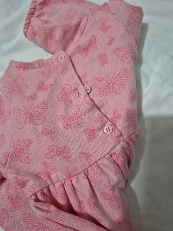 Pembe Kelebek Baskılı Kız Çocuk Elbise - Görsel 4