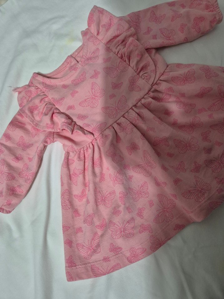 Pembe Kelebek Baskılı Kız Çocuk Elbise - Görsel 2