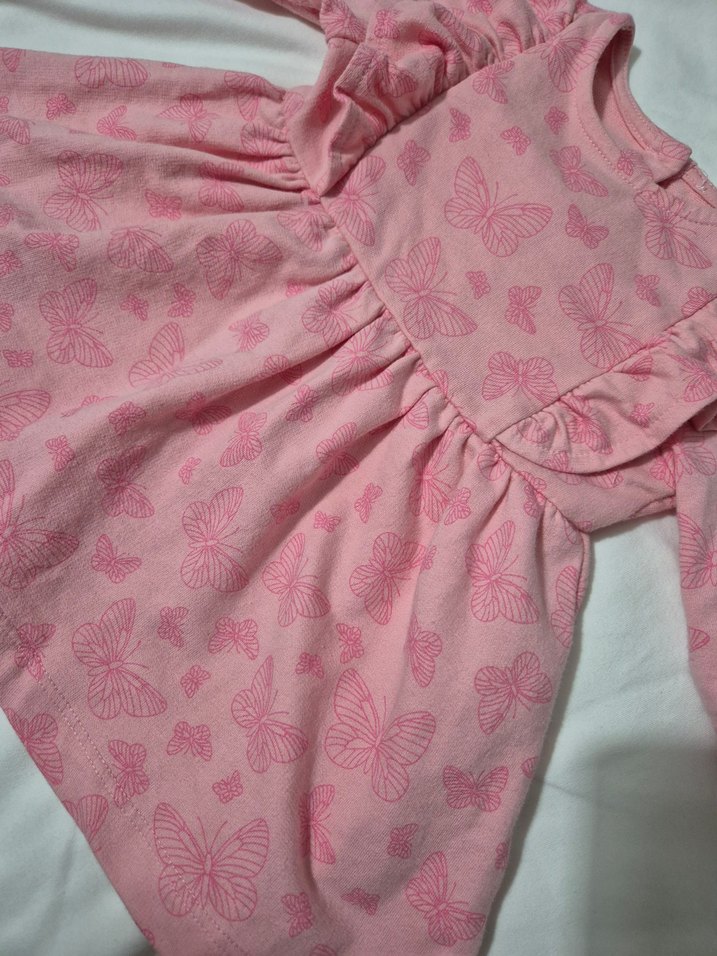 Pembe Kelebek Baskılı Kız Çocuk Elbise - Görsel 3