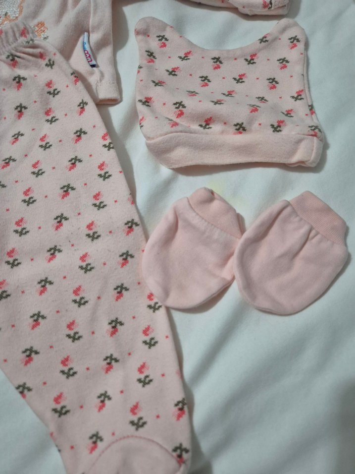 Pembe Örgü Bebek Kız Takımı Uzun Kollu - Görsel 2