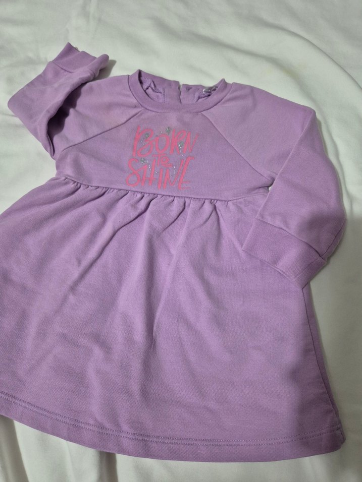 Uzun Kollu Mor Kız Çocuk Elbise - Görsel 2