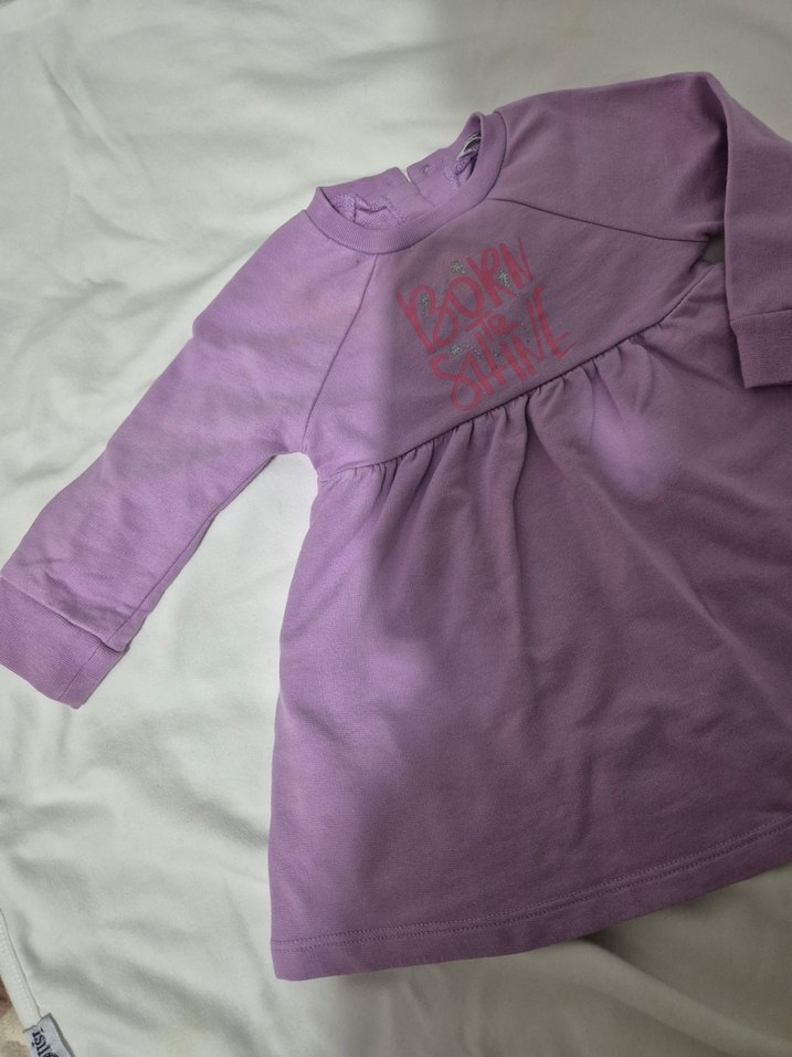 Uzun Kollu Mor Kız Çocuk Elbise - Görsel 3