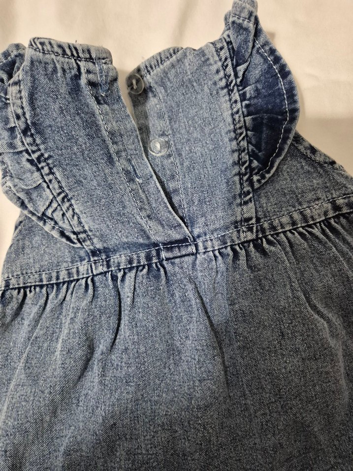 Kız Çocuk Kot Elbise ve Kiraz Desenli Şort Takımı - Görsel 3