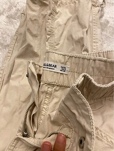 pull and bear acık krem kargo pantolon