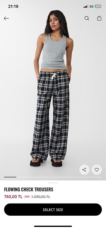 stradivarius kareli siyah pantolon