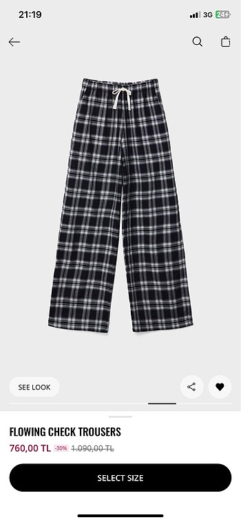 xs Beden stradivarius kareli siyah pantolon