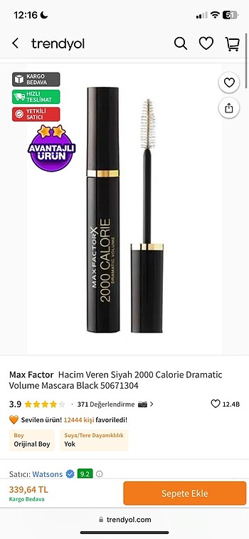 max factor 2000 calorie maskara-yeni kapalı paketli
