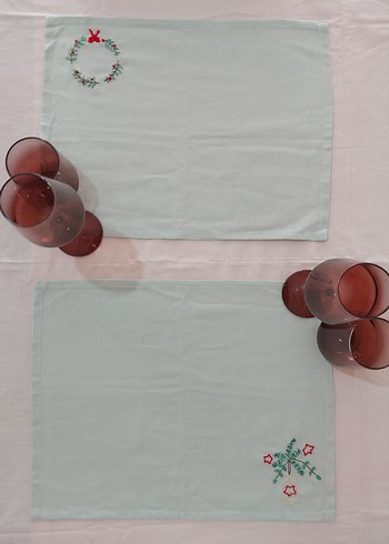 Yılbaşı Nakışlı Pastel Adaçayı rengi Amerikan Servis - Görsel 6