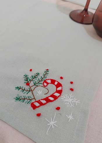 Yılbaşı Nakışlı Pastel Adaçayı rengi Amerikan Servis - Görsel 5