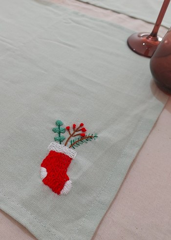 Yılbaşı Nakışlı Pastel Adaçayı rengi Amerikan Servis - Görsel 4