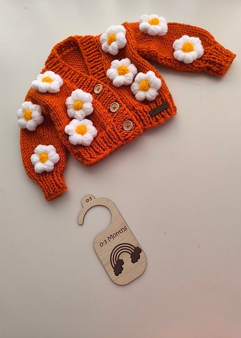 Kız Bebek Çiçekli Örgü Hırka 0-3 Ay - Görsel 2