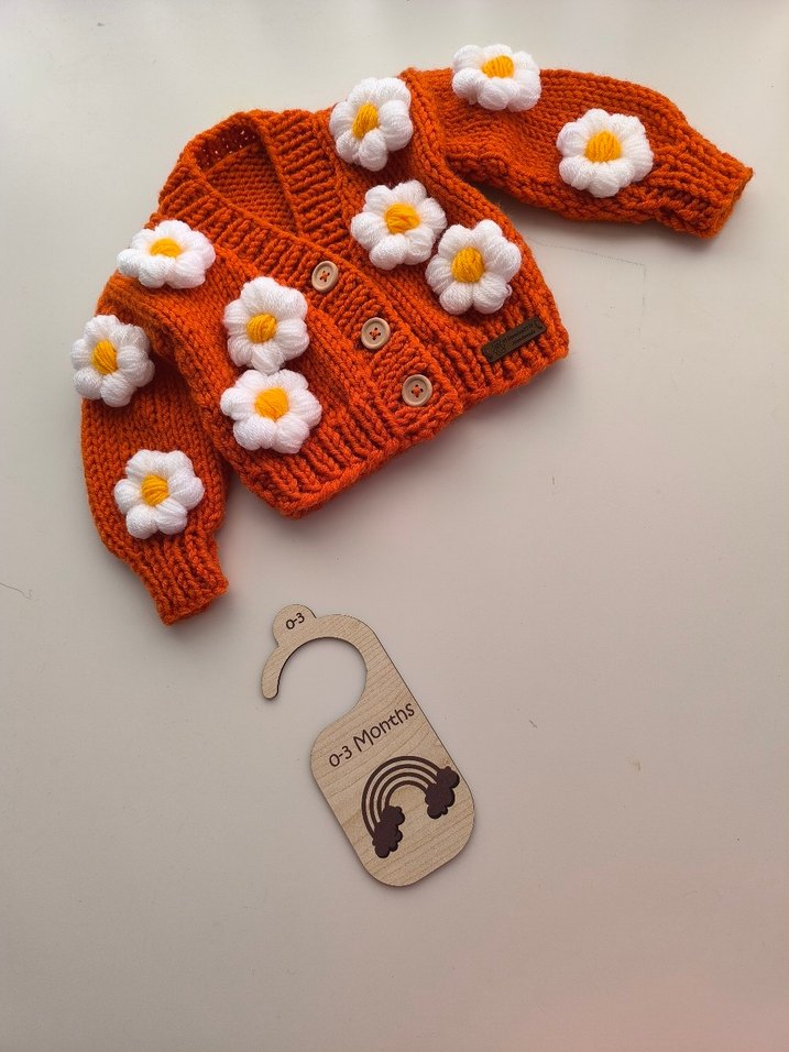 Kız Bebek Çiçekli Örgü Hırka 0-3 Ay - Görsel 2