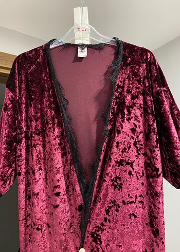 Bordo Uzun Kadın Gotik Nakışlı Sabahlık - Görsel 5