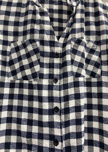 Kadın Gri Kareli Pamuklu V Yaka Gömlek - Görsel 5