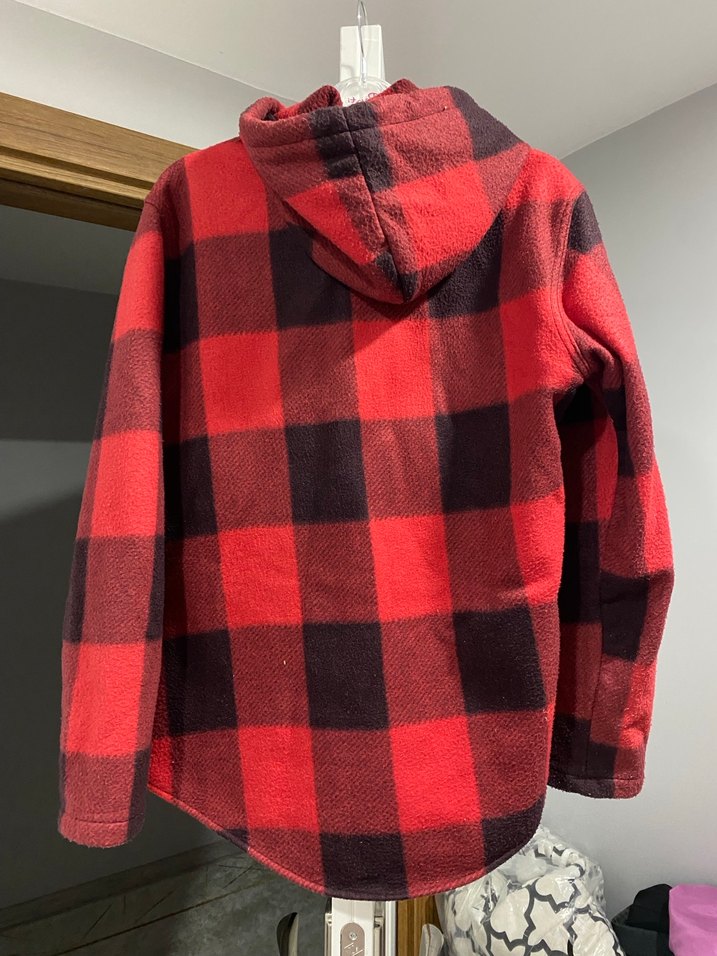 Kırmızı Kapüşonlu Erkek Düğmeli Polar Gömlek - Görsel 2