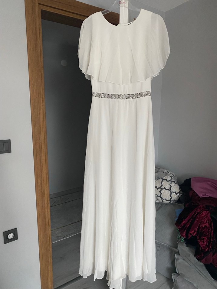 Kısa Kollu Beyaz Uzun Gelinlik - Görsel 2