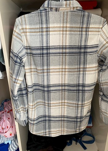 Kadın Gri Uzun Kollu Kareli Gömlek - Görsel 3