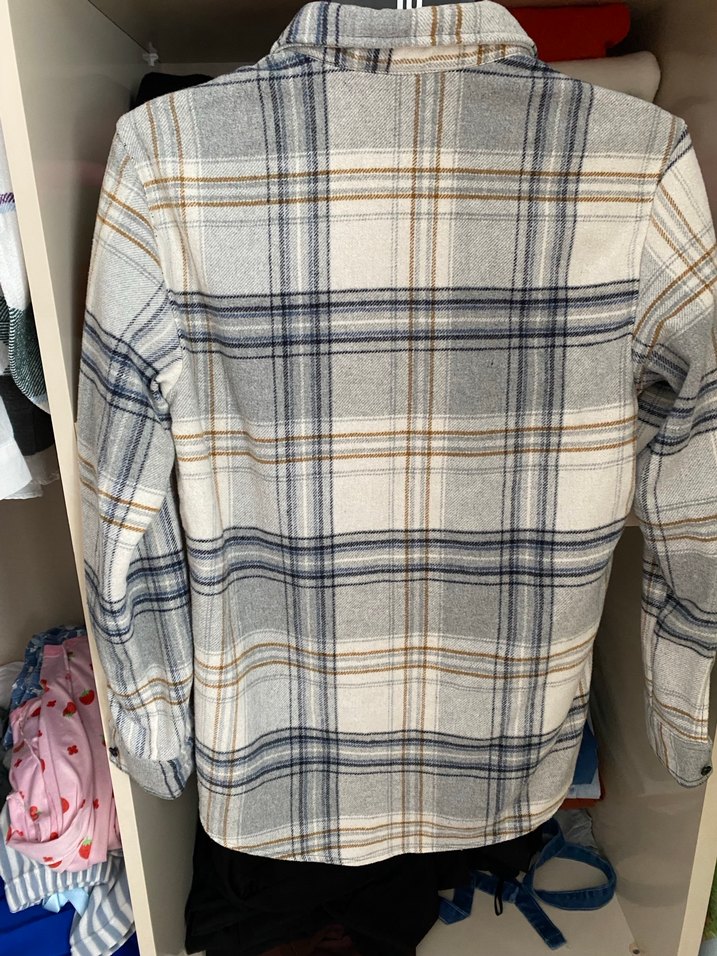 Kadın Gri Uzun Kollu Kareli Gömlek - Görsel 3