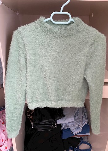 Peluş Kumaşlı Bej Kısa Balıkçı Yaka Kazak - Görsel 3