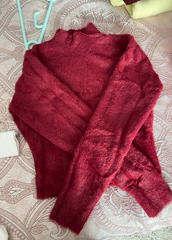 Bordo Bohem Yaka Detaylı Kadın Triko Kazak - Görsel 2