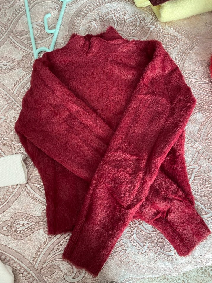 Bordo Bohem Yaka Detaylı Kadın Triko Kazak - Görsel 2