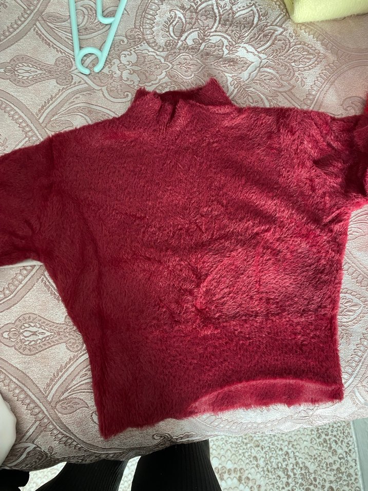 Bordo Bohem Yaka Detaylı Kadın Triko Kazak - Görsel 3