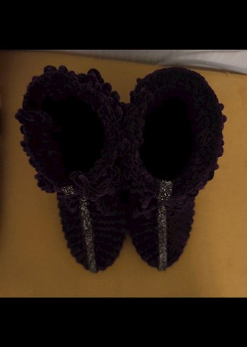 mor renk el örgüsü deri tabanlı patik - Görsel 2