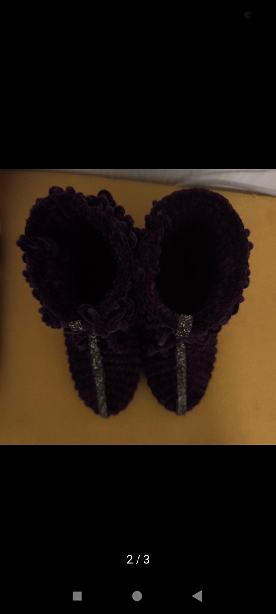 mor renk el örgüsü deri tabanlı patik - Görsel 2