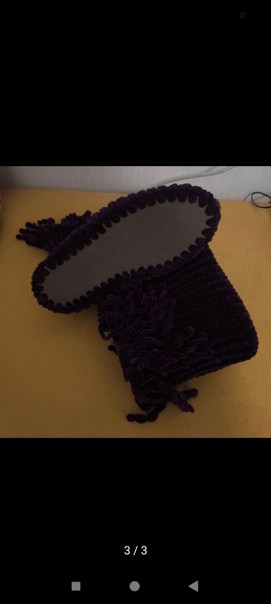 mor renk el örgüsü deri tabanlı patik - Görsel 3