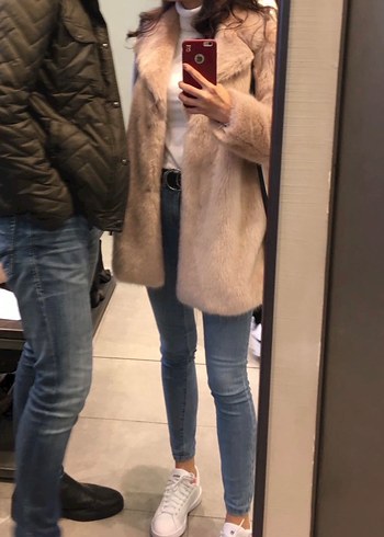 Pembe Midi Boy Suni Kürk Ceket - Görsel 2