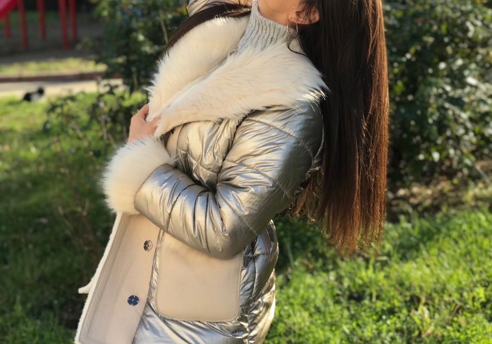 Kürk Detaylı Kısa Gri Kadın Kışlık Mont - Görsel 2