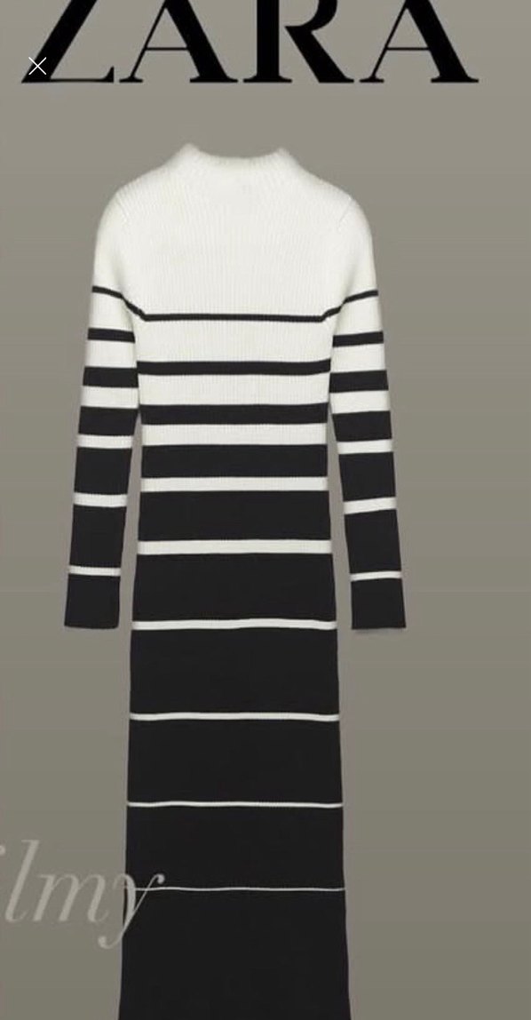 Uzun Kollu Çizgili Örgü Kadın Elbise - Görsel 2