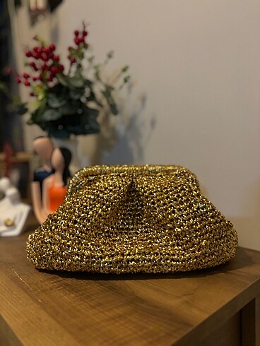 Gold orta boy clutch burs çanta