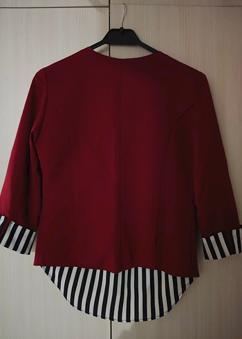 Bordo Düğmeli Kısa Kadın Blazer Ceket - Görsel 2