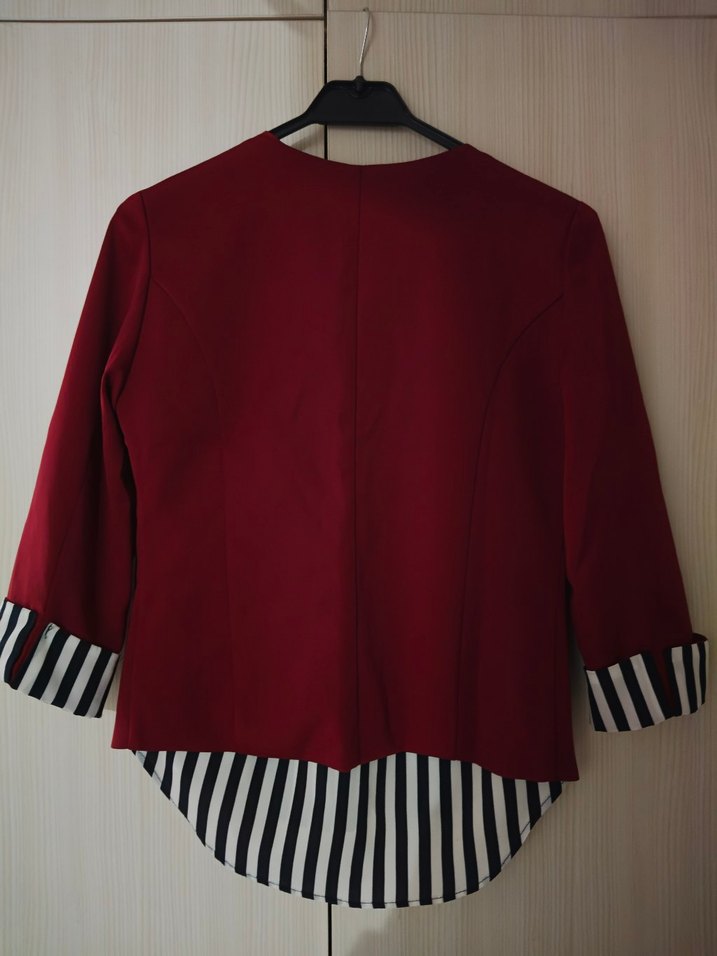 Bordo Düğmeli Kısa Kadın Blazer Ceket - Görsel 2