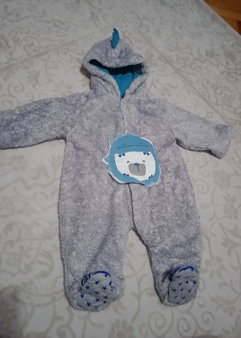 Gri Kapüşonlu Erkek Bebek Peluş Tulumu - Görsel 4